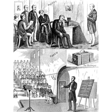 Bell and Watson Demonstrate Telephone 1877 Stretched Canvas - Science Source (18 x 24)