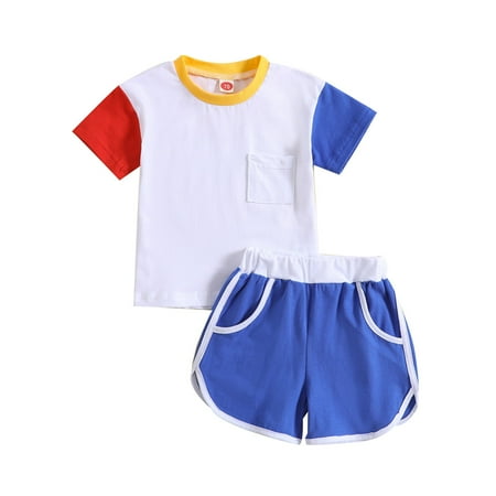 Kid Toddler Boys Outfits Summer Colorful Color Blocking Short Sleeved Tops With Shorts Sports Two Piece Set Clothes Size 110 Blue
Kid Toddler Boys Outfits Summer Colorful Color Blocking Short Sleeved Tops With Shorts Sports Two Piece Set Clothes Size 110 Blue