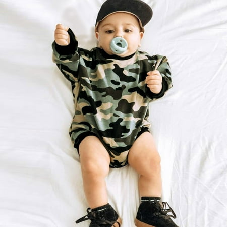 kpoplk Baby Outfits Fall Winter Infant Boys Girls Long Sleeve Camouflage Prints Pullover Romper Newborn Sweatshirt Bodysuits(Green)
