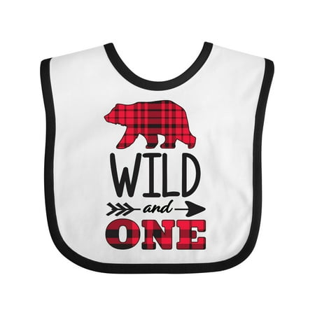 Inktastic Plaid Bear Wild and 1 with Arrow Gift Baby Boy or Baby Girl Bib