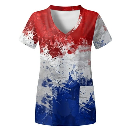 Women Independence Day V-Neck Short Sleeve Pockets Printed Scrubs Top Uniform Nurses Clothing Workwear Ladies Clothing
Women Independence Day V-Neck Short Sleeve Pockets Printed Scrubs Top Uniform Nurses Clothing Workwear Ladies Clothing
