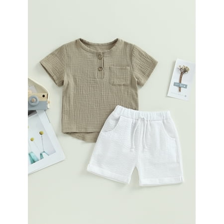 Wallarenear 2Pcs Baby Boys Button Down Pocket T Shirts Top Drawstring Elastic Shorts
Wallarenear 2Pcs Baby Boys Button Down Pocket T Shirts Top Drawstring Elastic Shorts