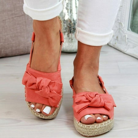 〖Yilirongyumm〗 Red 41 Sandals Women Fashion Casual Thick Bottom Peep Toe Butterfly Knot Buckle Strap Sandals