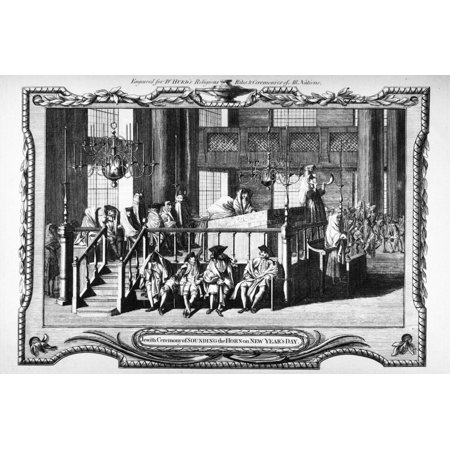 Jewish Life, 18Th Century. /Nthe Jewish Ceremony Of Sounding The Horn On New Year'S Day. Line Engraving, English, 18Th Century. Poster Print by Granger Collection