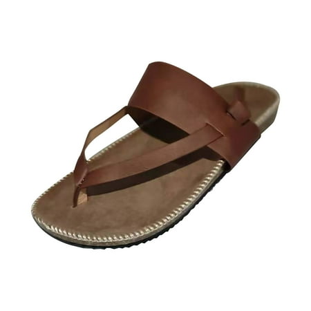 Lyinloo Women Sandals Summer Cool Shoes Beach Shoes Flat Heel Roman Style Pinch Sandals Brown 42