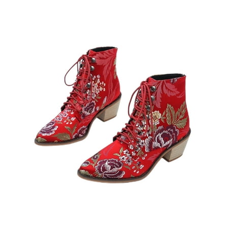 Avamo Women Casual Block Heels Bootie Floral Booties Work Traditional Lace Up Ankle Boots Red 6.5
Avamo Women Casual Block Heels Bootie Floral Booties Work Traditional Lace Up Ankle Boots Red 6.5