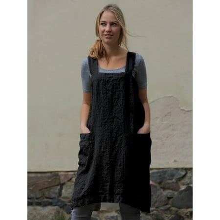 

Women s Cotton and Linen Solid Color Pinafore Square Cross Apron Garden Work Pinafore Overalls Jumper