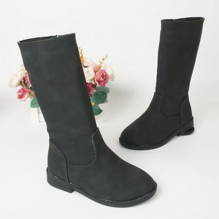 Kids Girls Side Zip Leather Boots For Fall Winter New