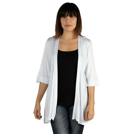 24seven Comfort Apparel Elbow Length Sleeve Open Front Cardigan