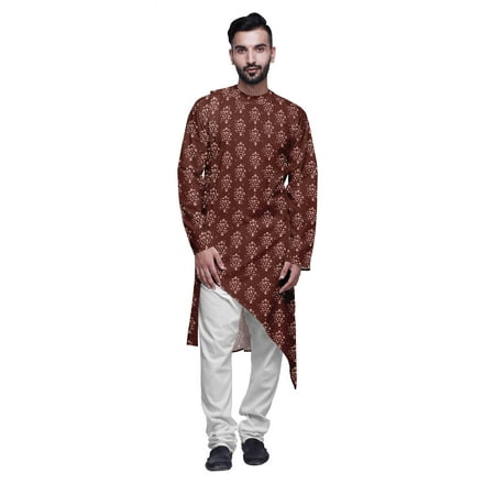 Atasi Indian Asymmetric Party Wear Kurta With White Churidar Pajama Set For Men