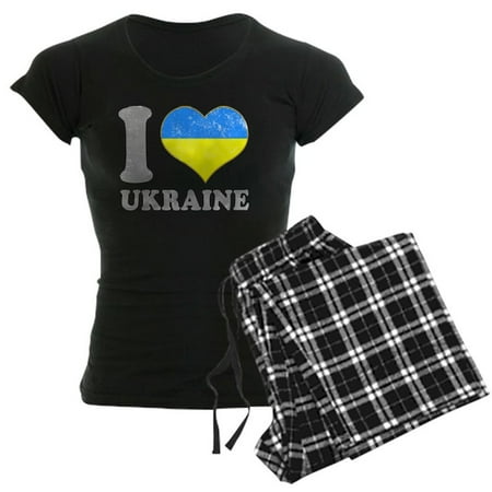 CafePress - I Love Ukraine Native Ukrainian Flag Pajamas - Women s Dark Pajamas