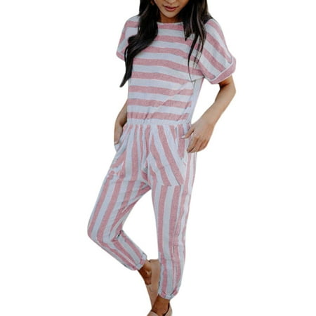Casual Jumpsuits For Women S Fashion Striped Short Sleeve O-Neck Long Romper Pink XL
Casual Jumpsuits For Women S Fashion Striped Short Sleeve O-Neck Long Romper Pink XL