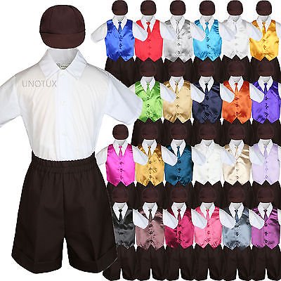 Brown Boy Toddler Formal Vest Shorts Suit Satin Vest Necktie Hat 5PC Set sz S-4T
Brown Boy Toddler Formal Vest Shorts Suit Satin Vest Necktie Hat 5PC Set sz S-4T