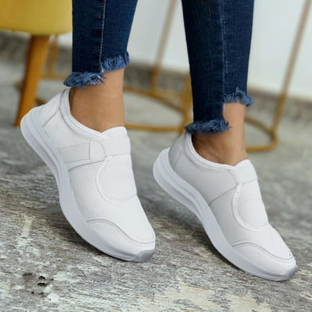 

Cathalem Sneaker Booties for Women with Heel Ladies Fashion Leather And Mesh Splicing Breathable Soft Sneaker Wedges for Women White 7