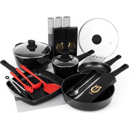 Nonstick Pots and Pans Set 25PCS Nonstick Cookware Sets Induction Stone Cookware Set Non Stick Cooking Set w/Frying Pans Saucepan & Steak clip(PFOS PFOA Free)
Nonstick Pots and Pans Set 25PCS Nonstick Cookware Sets Induction Stone Cookware Set Non Stick Cooking Set w/Frying Pans Saucepan & Steak clip(PFOS PFOA Free)