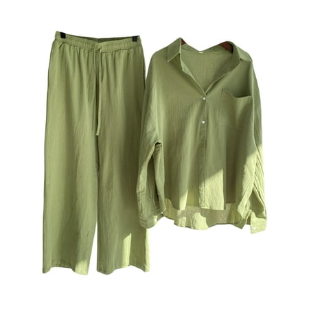 Colisha Ladies Nightwear Solid Color Pajamas Lapel Neck Sleepwear Blouse Summer Long Sleeve Pjs Grass Green S
Colisha Ladies Nightwear Solid Color Pajamas Lapel Neck Sleepwear Blouse Summer Long Sleeve Pjs Grass Green S