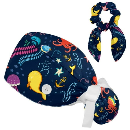 Working Cap with Buttons and Sweatband Scrub Hat Bouffant Caps with Scrunchie Jellyfish Tie Back Hats 
Working Cap with Buttons and Sweatband Scrub Hat Bouffant Caps with Scrunchie Jellyfish Tie Back Hats