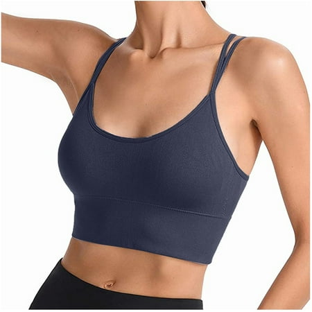 

DORKASM Strappy V Neck Bralettes for Women Sports Seamless Cami Strap Bra M Blue