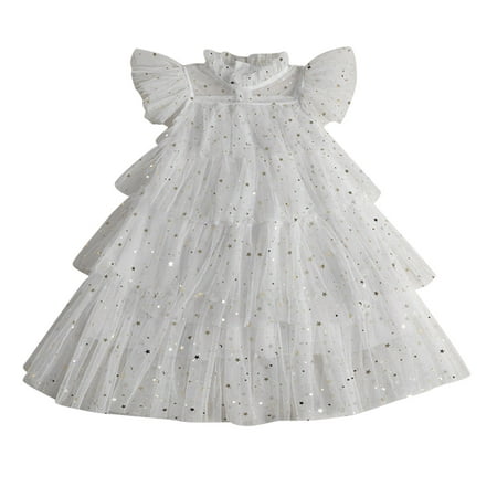 

Little Girl Dress Toddler Girls Fly Sleeve Star Moon Princess Dance Party Ruffles Dresses Newborn Infant Summer Cool