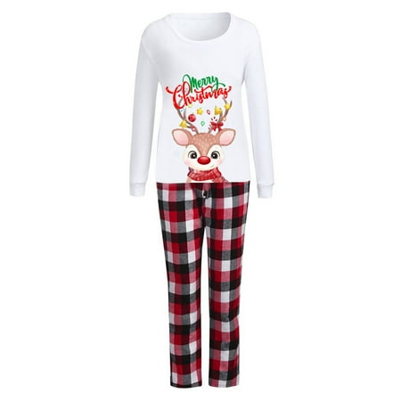 

TAIAOJING Christmas Pjs Deer Plaid Print Long Sleeve T Shirt Top And Pants Xmas Sleepwear Holiday Family Matching Pajamas Outfit