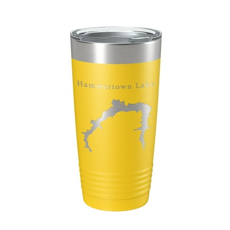 Hammertown Lake Map Tumbler Travel Mug Insulated Laser Engraved Coffee Cup Jackson City Reservoir Ohio 20 oz Yellow