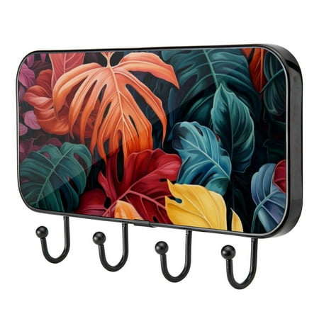 Tropical Plant Self Adhesive Towel Coat Wood Iron Hooks for Home Keys Door Outdoor Home Improvement Utility Hook