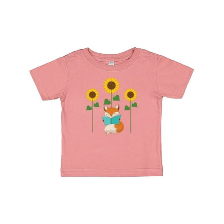 Inktastic Reading Book Lover Sunflower Fox Gift Baby Boy or Baby Girl T-Shirt