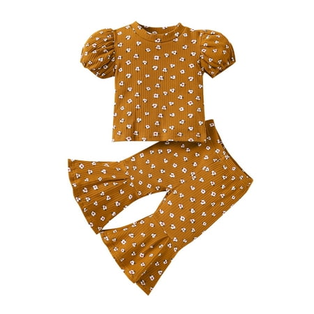 Frobukio Kids Toddler Girls 2Pcs Clothes Suit Floral Print Puff Short Sleeve Round Neck Tops + Flared Pants Outfits Brown 2-3 Years
Frobukio Kids Toddler Girls 2Pcs Clothes Suit Floral Print Puff Short Sleeve Round Neck Tops + Flared Pants Outfits Brown 2-3 Years
