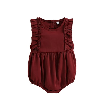 Suanret Infants Baby Girls Summer Cotton Romper Solid Color Ruffle Sleeve O-Neck Casual Playsuit Wine Red 18-24 Months
Suanret Infants Baby Girls Summer Cotton Romper Solid Color Ruffle Sleeve O-Neck Casual Playsuit Wine Red 18-24 Months