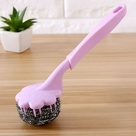 WEPRO Stainless Steel Wire Ball Washing Pot Brush With Handle Cleaning Ball Brush