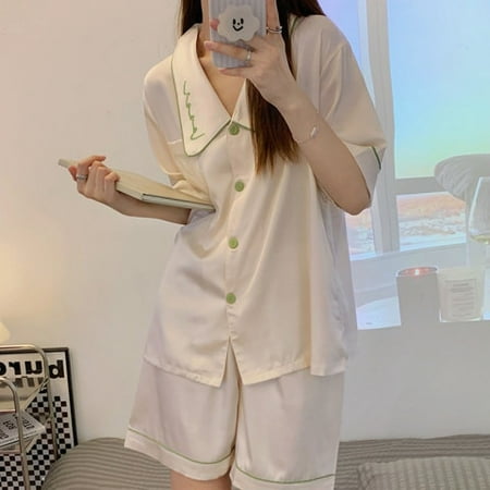 DanceeMangoo 2 Piece Women Sleepwear Set Summer New Short Sleeve Button Lapel Pajamas for Woman Silk Fashion Sleepwear Print Sexy Pajama Set
DanceeMangoo 2 Piece Women Sleepwear Set Summer New Short Sleeve Button Lapel Pajamas for Woman Silk Fashion Sleepwear Print Sexy Pajama Set