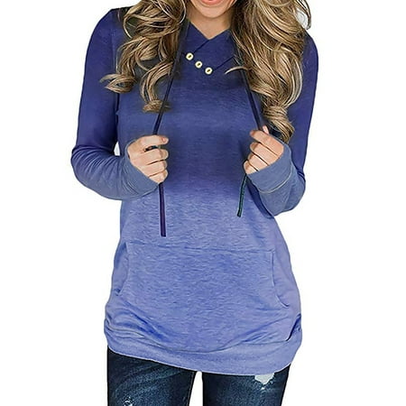 Womens Gradient Color Long Sleeve Tie Dye Printed Hoodies Casual Drawstring Baggy Sweatshirts Pullover with Pockets