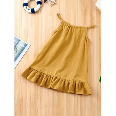 Toddler Girls Solid Cami Smock Dress Mustard Yellow Cute A040W