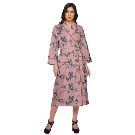 Moomaya Printed Long Robe With Pockets Cotton Bride Getting Ready Dress
