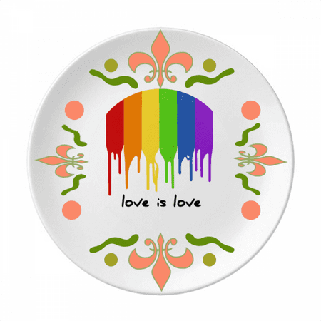 Love is Love LGBT Rainbow Color Flower Ceramics Plate Tableware Dinner Dish