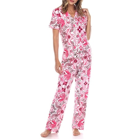 White Mark Women s Short Sleeve & Pants Tropical Pajama Set