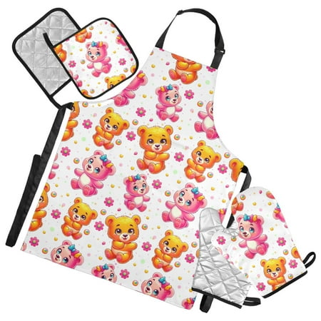 5 Pcs Kitchen Set Heat Resistant Oven Mitts and Non-Slip Pot Holders with Adjustable Cooking Apron Pretty Bears
5 Pcs Kitchen Set Heat Resistant Oven Mitts and Non-Slip Pot Holders with Adjustable Cooking Apron Pretty Bears