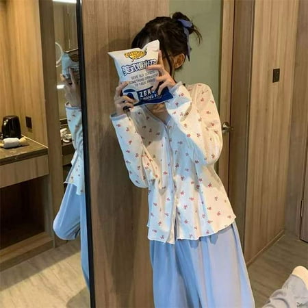 CoCopeaunt QWEEK Womens Cotton Pajamas Floral Trouser Suits Sweet Women Clothing Pink Blue Lounge Wear Set Pijamas Sleepwear Autumn 
CoCopeaunt QWEEK Womens Cotton Pajamas Floral Trouser Suits Sweet Women Clothing Pink Blue Lounge Wear Set Pijamas Sleepwear Autumn