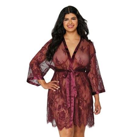 Dreamgirl Eyelash lace robe with wide border pattern on scallop hem
