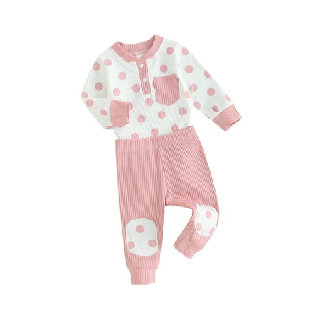 HOANSELAY Infant Baby 2Pcs Outfit 3M 6M 12M 18M Dot Print Long Sleeve Romper with Long Pants Fall Set
HOANSELAY Infant Baby 2Pcs Outfit 3M 6M 12M 18M Dot Print Long Sleeve Romper with Long Pants Fall Set