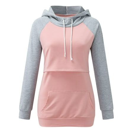 Tangnade Tops Sleeve Sweatshirt Maternity Womens Hoodie Long With Pockets Breastfeeding Maternity blouse Maternity Tops