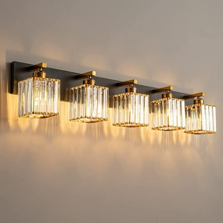 ZXNYH Modern Black Crystal Bathroom Vanity Light 5-Lights Modern Bathroom Wall Light Gold Bathroom Vanity Light Fixtures
ZXNYH Modern Black Crystal Bathroom Vanity Light 5-Lights Modern Bathroom Wall Light Gold Bathroom Vanity Light Fixtures