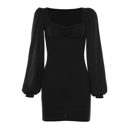 Women S Autumn and Winter Square Neck Solid Color Elastic Slim Hip Dress Lantern Long Sleeve Short Dress
Women S Autumn and Winter Square Neck Solid Color Elastic Slim Hip Dress Lantern Long Sleeve Short Dress