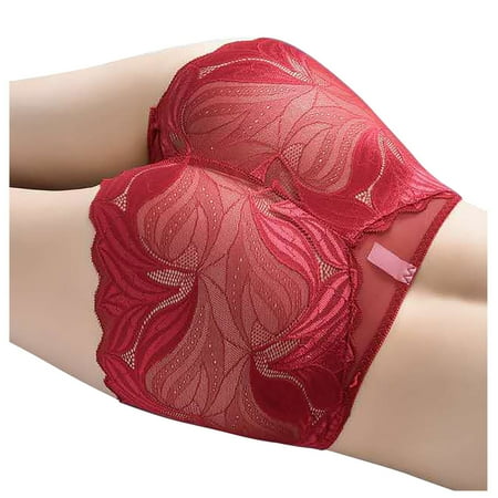 BIZIZA Women s Briefs Boy Shorts Embroidered High Waisted Sexy Panties Lingerie See Through Deep Red M
