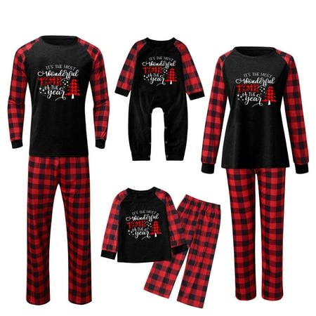 

Hfyihgf Christmas Pajamas for Family Red Plaid Xmas Tree Printed Pjs Matching Family Sleepwear Sets Comfy Soft Nightwear Clearance(Kids 100)