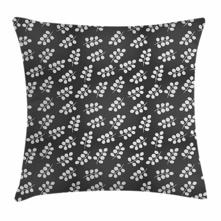 Grey and White Throw Pillow Cushion Cover, Abstract Leaves of Deciduous Trees Modern Monochrome Design, Decorative Square Accent Pillow Case, 20 X 20 Inches, Charcoal Grey and White, by Ambesonne