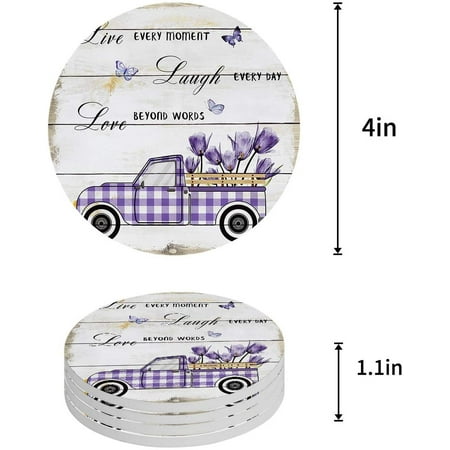 ZHANZZK Purple Plaid Truck with Farm Tulips Inspirational Quote Wood Grain Set of 8 Round Coaster for Drinks Absorbent Ceramic Stone Coasters Cup Mat with Cork Base for Coffee Table Bar Decor
ZHANZZK Purple Plaid Truck with Farm Tulips Inspirational Quote Wood Grain Set of 8 Round Coaster for Drinks Absorbent Ceramic Stone Coasters Cup Mat with Cork Base for Coffee Table Bar Decor