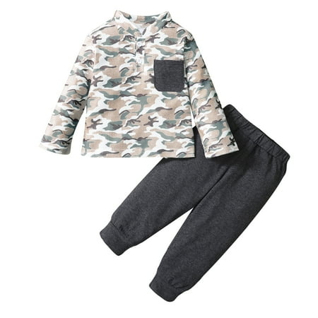 Kucnuzki 3T Toddler Boy Fall-Winter Outfits Pants Sets 4T Toddler Boy Long Sleeve Camouflage Prints Stand-Up Collar Sweatshirt Tops Elastic Pants 2PCS Set Gray
Kucnuzki 3T Toddler Boy Fall-Winter Outfits Pants Sets 4T Toddler Boy Long Sleeve Camouflage Prints Stand-Up Collar Sweatshirt Tops Elastic Pants 2PCS Set Gray