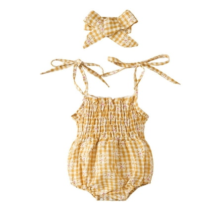 Caitzr Infant Baby Girls Romper Floral Print Plaid Sleeveless Tie-Up Shoulder Straps Sling Bodysuit with Bowknot Headband
Caitzr Infant Baby Girls Romper Floral Print Plaid Sleeveless Tie-Up Shoulder Straps Sling Bodysuit with Bowknot Headband