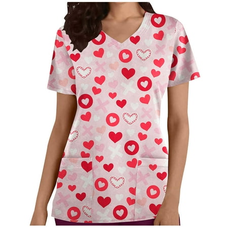 Yyeselk Women Scrub Tops Cute Heart Print Nurse Working Uniforms Short Sleeve V-Neck Shirts Tee Tops with Pockets Workwear Nursing Blouses Pullover T-Shirts Tshirts Tee Shirt Pink S
Yyeselk Women Scrub Tops Cute Heart Print Nurse Working Uniforms Short Sleeve V-Neck Shirts Tee Tops with Pockets Workwear Nursing Blouses Pullover T-Shirts Tshirts Tee Shirt Pink S